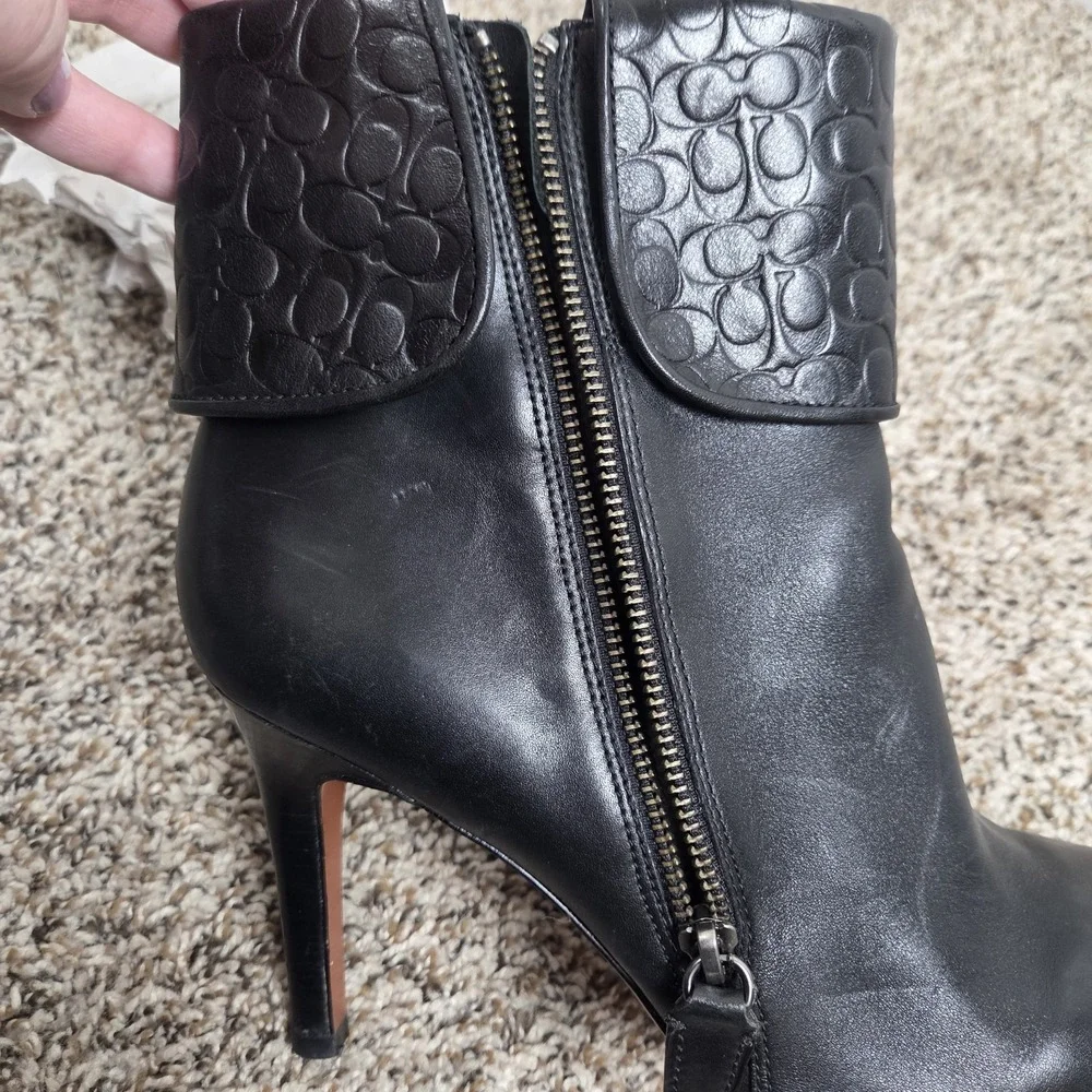 Coach Black Fold over High Heel Boots‎ Embossed Womens Size 11M